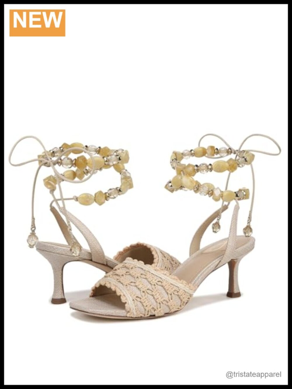 Sam Edelman Pamela Kitten Heel Crochet Beaded Lace-Up Sandals